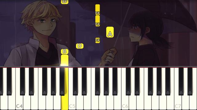 MIRACULOUS LADYBUG - In The Rain - VERY EASY Piano tutorial смотреть онлайн