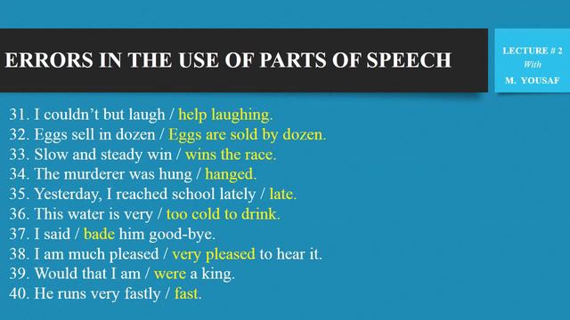 Error in the use of Parts of Speech | Lecture # 2 | English Grammar by Prof. M. Yousaf смотреть онлайн