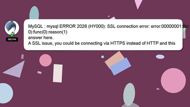 MySQL : mysql ERROR 2026 (HY000): SSL connection error: error:00000001:lib(0):func(0):reason(1) смотреть онлайн