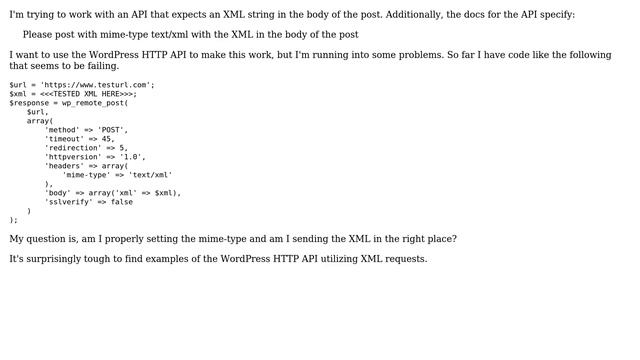 Wordpress: Posting an XML request using HTTP API смотреть онлайн