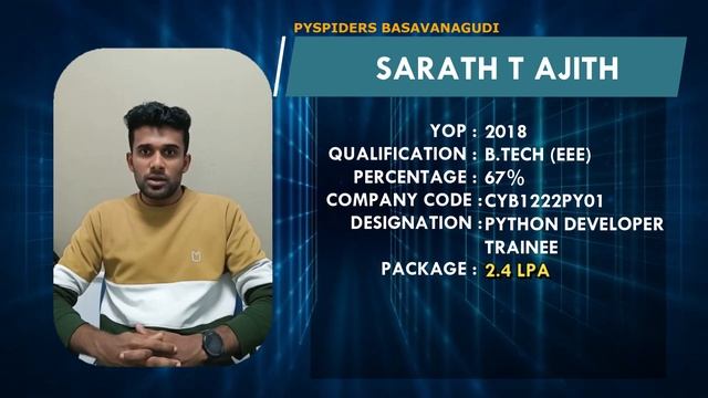 Got placed as " PYTHON DEVELOPER TRAINEE " | Pyspiders Basavanagudi | SARATH T AJITH смотреть онлайн