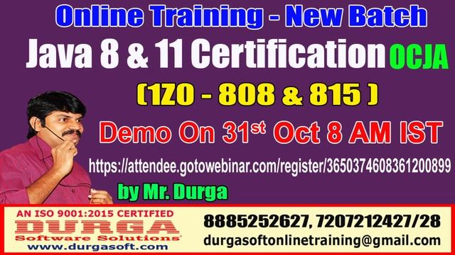 Java Certification 8 & 11 OCJA (1Z0 - 808 & 815 ) Online Training On 31st Oct @ 8 AM by Durga sir смотреть онлайн