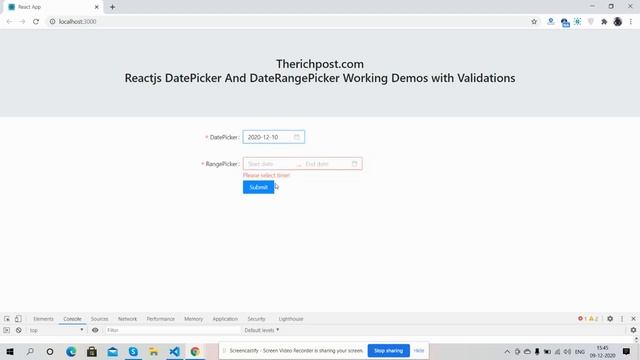 Reactjs DatePicker and DateRangePicker Working Demo смотреть онлайн