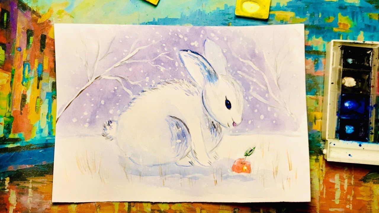 Рисуем зайчика акварелью Как нарисовать зайца красками смотреть онлайн