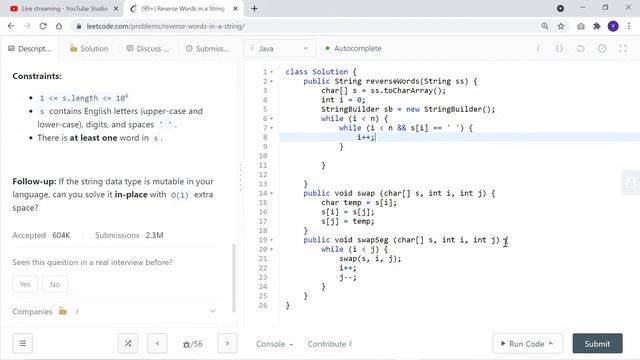 Leetcode 151. Reverse Words in a String (Daily Challenge 10/20/2021) смотреть онлайн