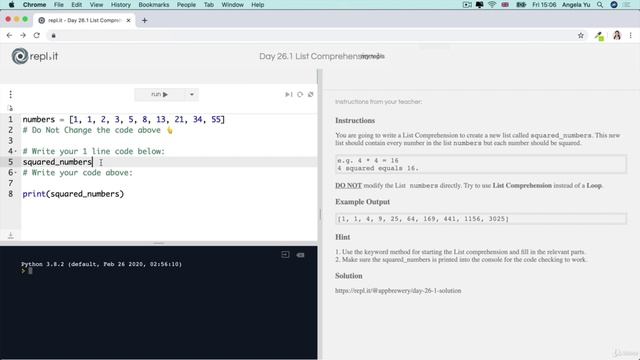 Day 26 - List Comprehension and the NATO Alphabet - 3 [Interactive Coding Exercise] Squaring Numbers смотреть онлайн