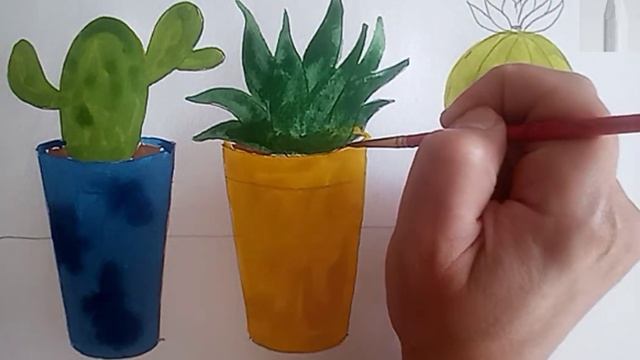 Cacti In Pots кактус?как нарисовать КАКТУСЫ? В ГОРШКАХ рисуем вместе, гуашью