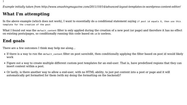 Wordpress: Create default_content layout template based on post id смотреть онлайн
