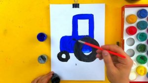 Как нарисовать синий трактор красками гуашь для детей