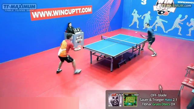 КШ Sauer&Troeger HASS 2,1 mm справа ДШ Tibhar GRASS DTECS OX слева: КОВАЛЕНКО Сергей шиповик у стол смотреть онлайн