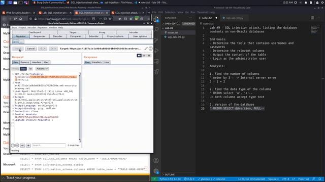 SQL Injection - Lab #9 SQL injection attack, listing the database contents on non Oracle databases смотреть онлайн