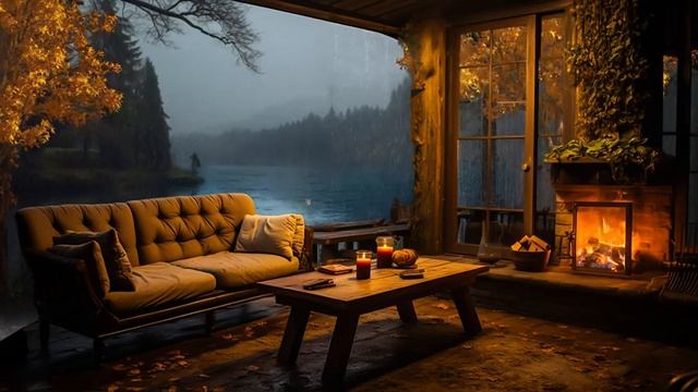 Autumn Cozy Lake House Porch 4K?in Rainy Night with Fireplace? and Fall Ambience For Sleep - ASMR смотреть онлайн