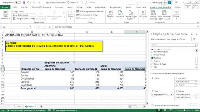 Tabla dinámicas - Aplicando % del total General смотреть онлайн