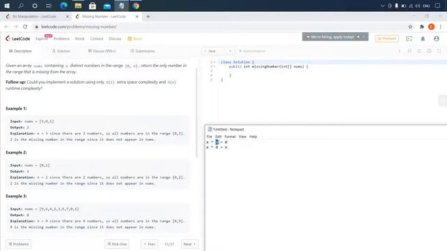 268 Missing number. Leetcode.com. Решение на Java смотреть онлайн