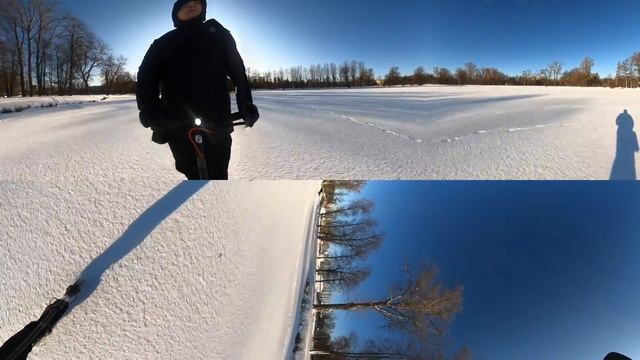 Видео 360, xiaomi 365 pro часть 1 по заснеженному льду. Лед гладкий снег выпал ночью. смотреть онлайн