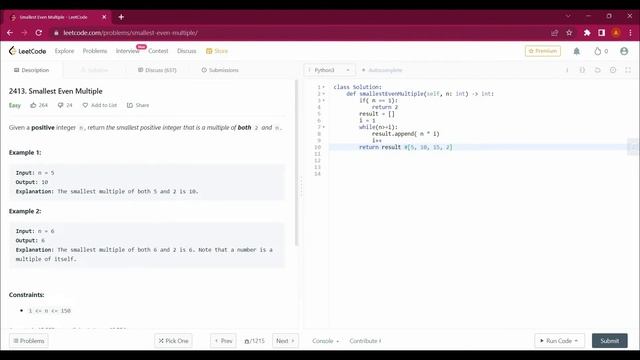 2413. Smallest Even Multiple with Python | Leetcode with Python #youtube #leetcode #technology смотреть онлайн