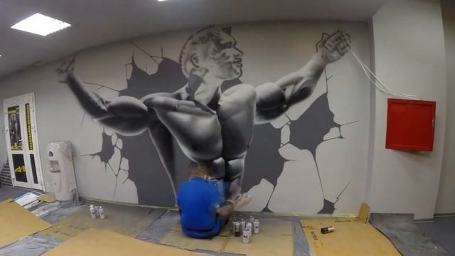 Арнольд Шварценеггер роспись стены в интерьере Фитнес-центр "weHouse" timelapse 3d смотреть онлайн