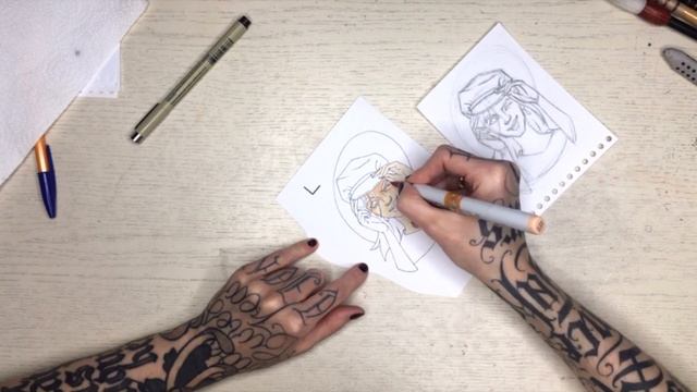 Рисуем скетч-портрет спиртовыми маркерами. смотреть онлайн