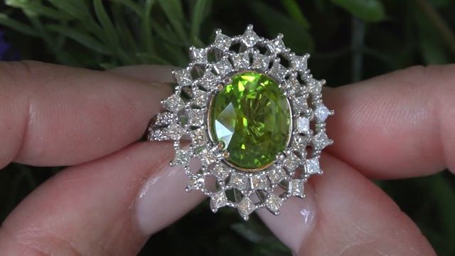 GIA Certified Natural VVS Peridot Diamond 18k White Gold Cocktail Estate Ring - C926 смотреть онлайн
