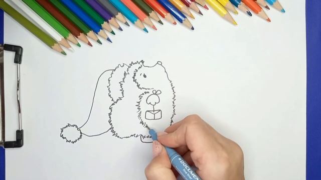 Как нарисовать рисунок на Новый Год. Милый ежик с подарком / How to draw a picture for the New Year смотреть онлайн