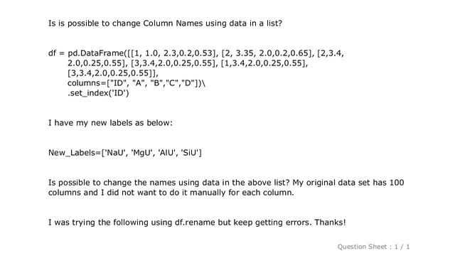 Pandas : Change column names in Pandas Dataframe from a list смотреть онлайн