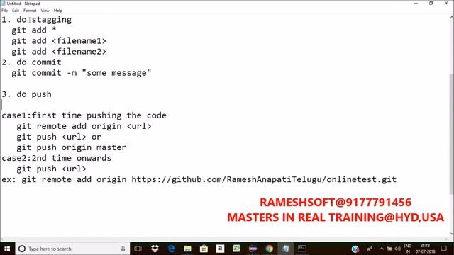 GIT INIT STAGING AND PUSH||GIT TUTORIALS BY RAMESHSOFT смотреть онлайн