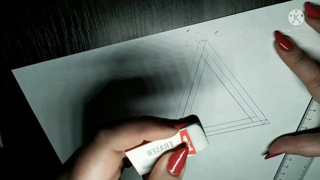 Как нарисовать объемный 3D треугольник поэтапно. Рисунок простым карандашом. 3D рисунок. Рисование. смотреть онлайн
