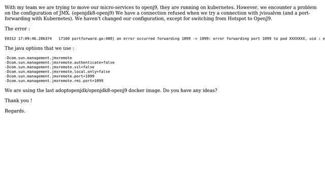 JMX Connection refused on Kubernetes with AdoptOpenJDK OpenJ9 смотреть онлайн