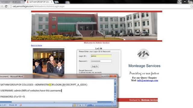SQL injection to the official site of Satyam Group of Colleges смотреть онлайн