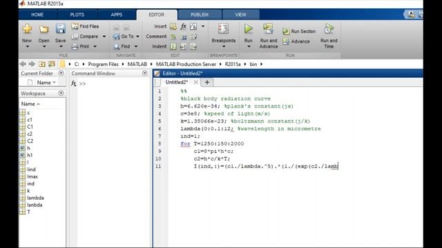 program for black body radiation by plank’s on MATLAB #matlab смотреть онлайн