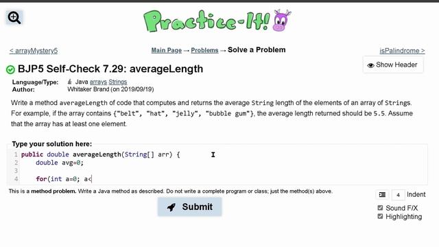 Java Practice It | Self-Check 7.29: averageLength | arrays, syntax, array basics смотреть онлайн