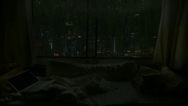 Heavy Rainstorm And Thunder | Rain On Window At Night City View | City Rain Ambience