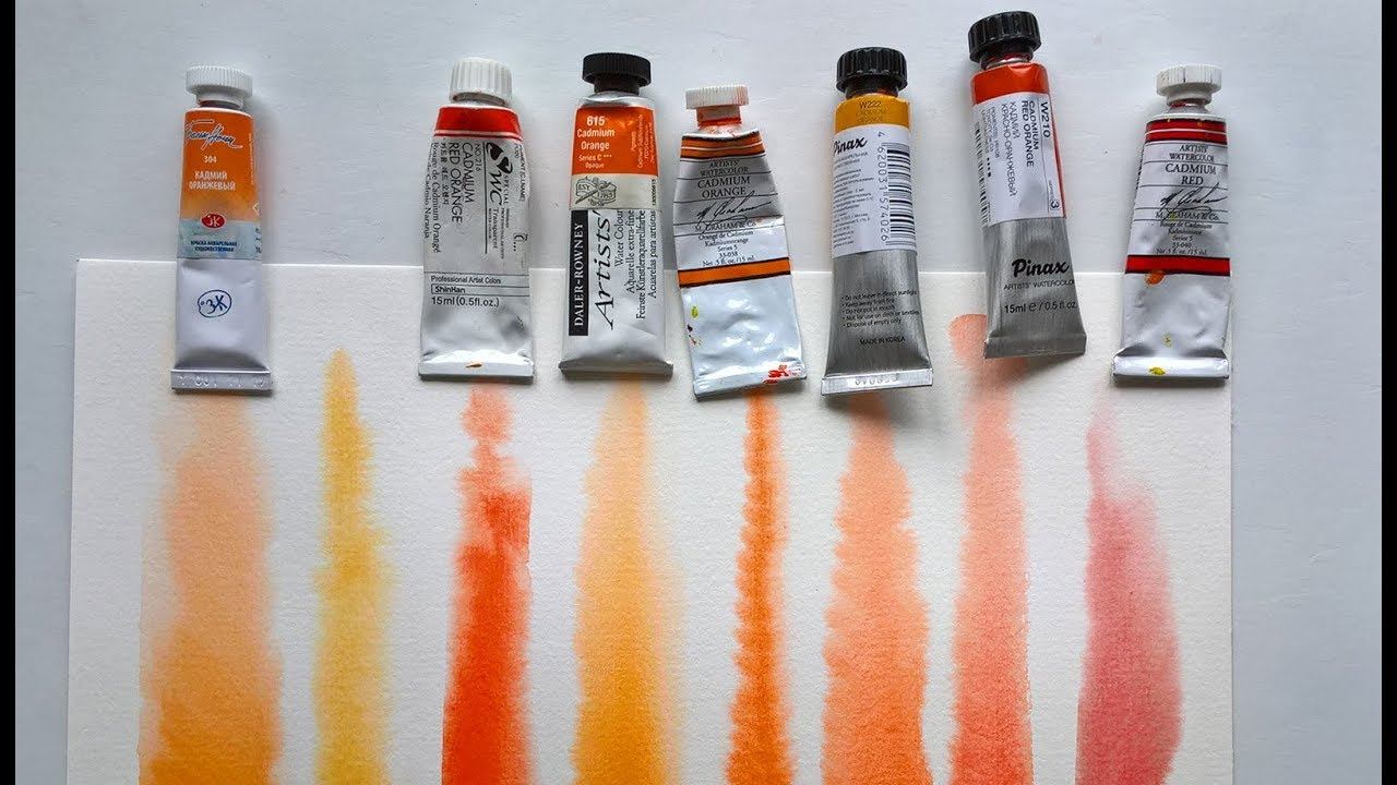 Акварельные краски. Кадмий оранжевый. смотреть онлайн