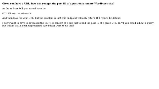 Wordpress: Get a remote post ID via API given URL смотреть онлайн