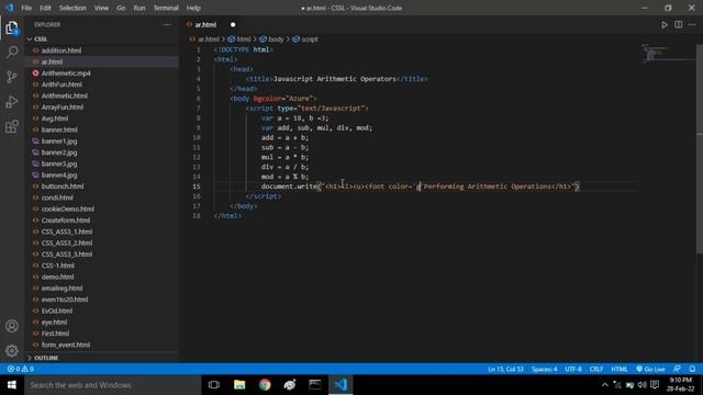 JavaScript For Beginners | Simple program on Arithmetic Operations | Using Visual Studio code | смотреть онлайн