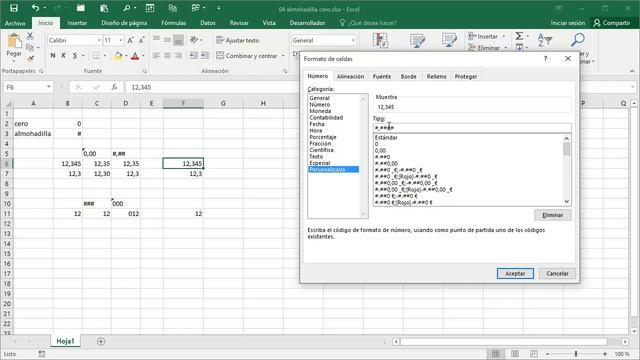 04 formato celda Excel: personalizado con códigos almohadilla # cero 0, para decimales смотреть онлайн