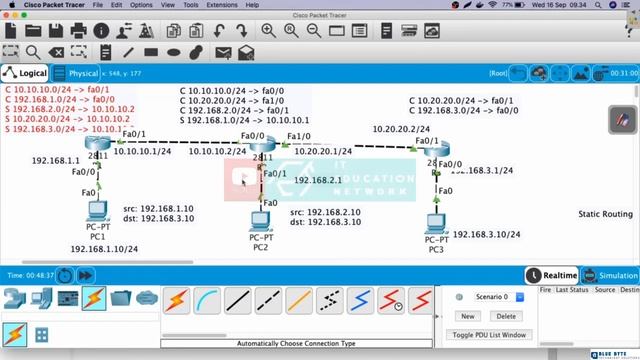 Networking Tutorial with Cisco CCNA 200-301 - 69 - Configure static routing in 3 router смотреть онлайн