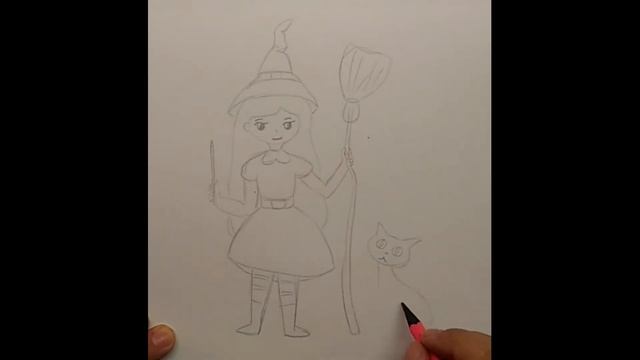 Как нарисовать ведьму и черного кота смотреть онлайн