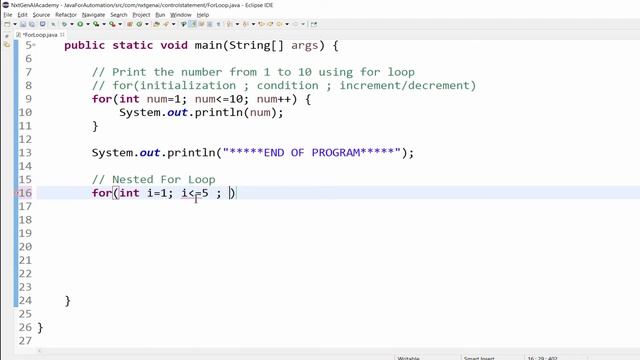Java for Selenium : 13. For Loop Statement | Nested For Loop | Sample Program смотреть онлайн