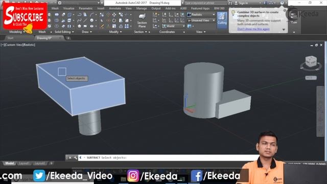 How to Use Union,subtract,intersect, Interfere In AutoCAD - Solid Modelling in AutoCAD - AutoCAD смотреть онлайн