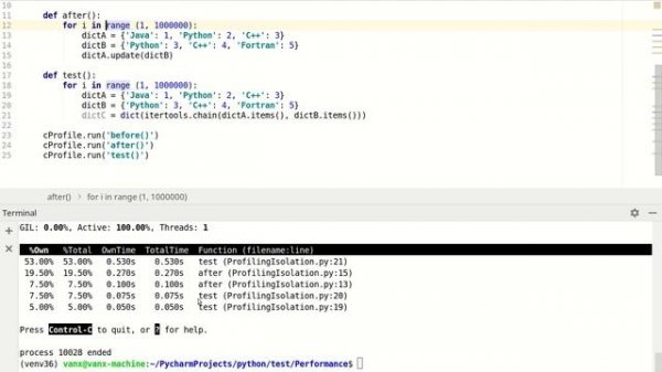 python performance profiling in pycharm