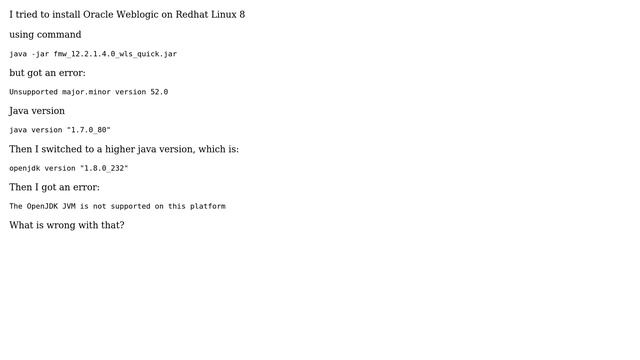 Databases: Install Oracle Weblogic: Unsupported major.minor version 52.0 смотреть онлайн