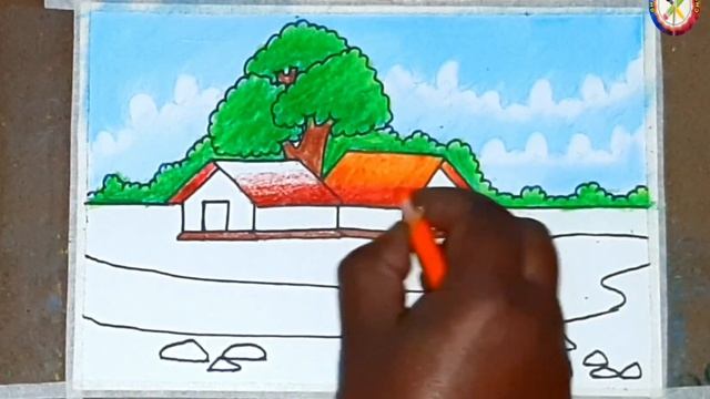 How to draw easy scenery || gramer drisho drawing || gram ar video art смотреть онлайн