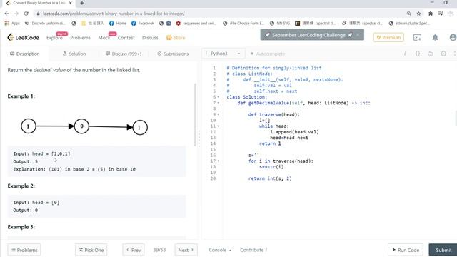 Leetcode solving: 1290. Convert Binary Number in a Linked List to Integer смотреть онлайн