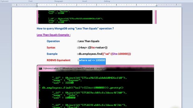 MONGODB FIND $LTE LESSTHAN EQUALS DEMO смотреть онлайн