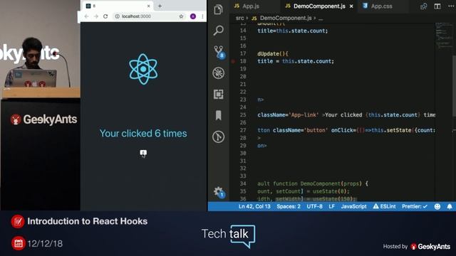 GeekyAnts' Tech Talk on Introduction To React Hooks смотреть онлайн
