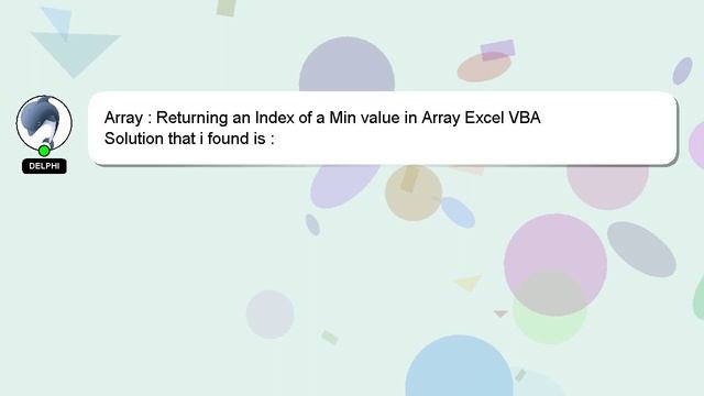Array : Returning an Index of a Min value in Array Excel VBA смотреть онлайн