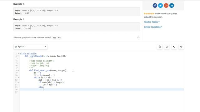 leetcode_34 Find First and Last Position of Element in Sorted Array Python смотреть онлайн