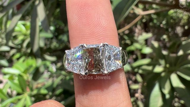 Radiant Cut Diamond Three Stone Ring | Trilogy Ring | Past Present Future Ring | @ourosjewels смотреть онлайн